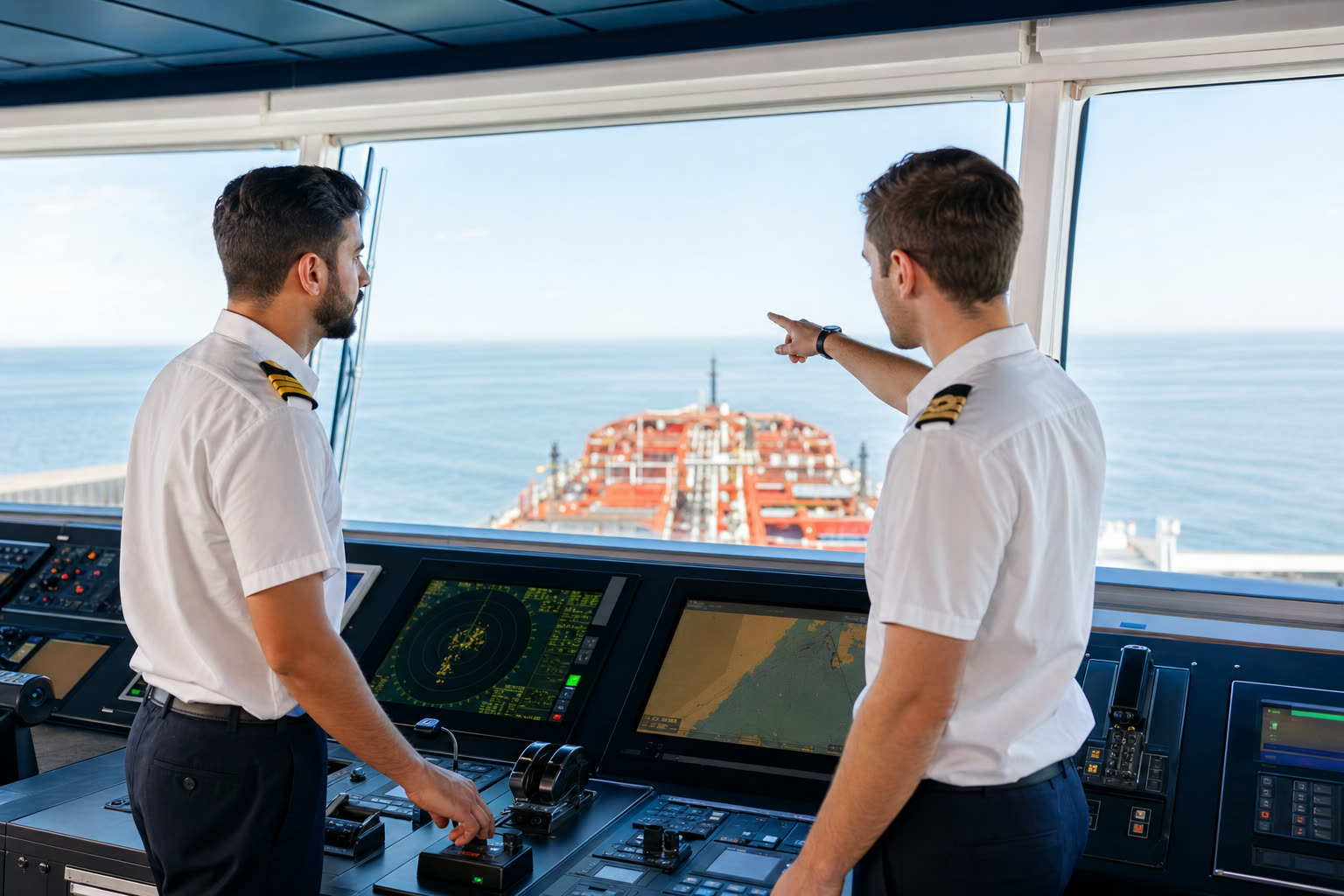 Officers on watch during a navigational passage