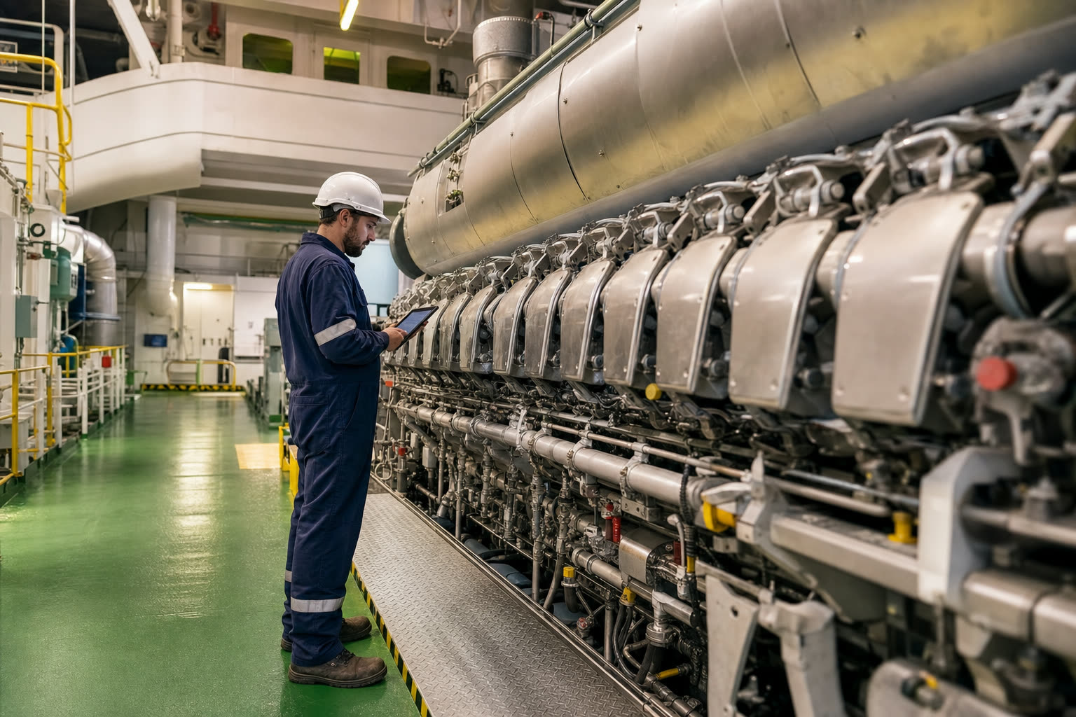 Machinery space aboard a managed crude oil tanker